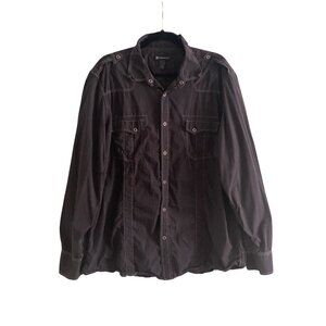 I.N.C. International Concept Shirt Black White Stripe Front Pockets Snap Men XXL